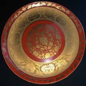 Shibata Toyo Vintage Hand-Painted Japanese Porcelain Plate Gold Trim 12 1/4"